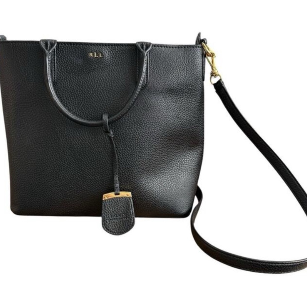 Ralph Lauren Black Leather Tote with Gold Pouch